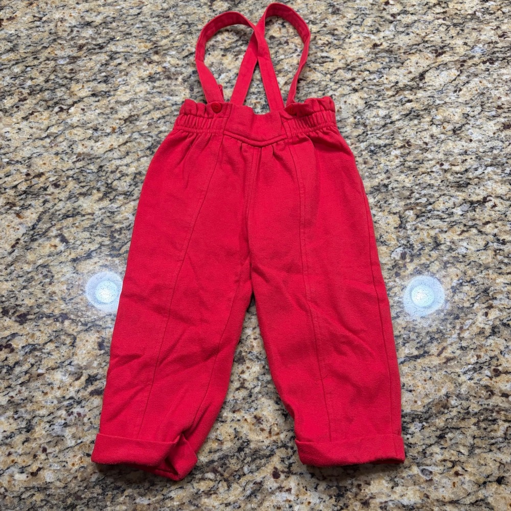 Images Red Fleece Suspender Pants Toddler Size 2T Elastic Waist Cuffed Hem